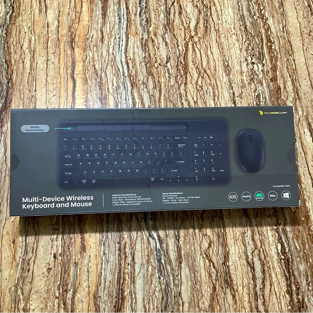 Multi-Device Wireless Keyboard and Mouse Compatible with iOS Android Mac Windows
